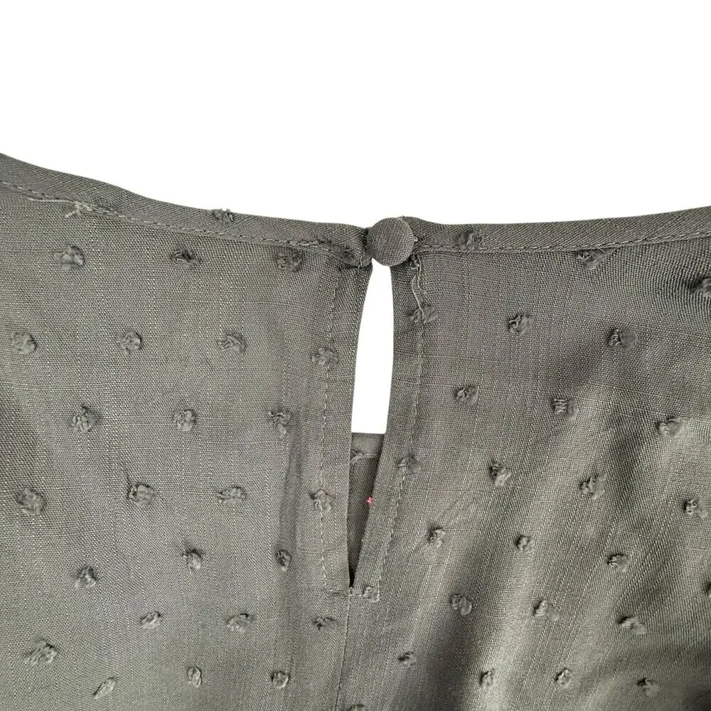 NEW Solitaire Clip Dot Embroidered Top Small Steel Blue Balloon Sleeve NWOT
